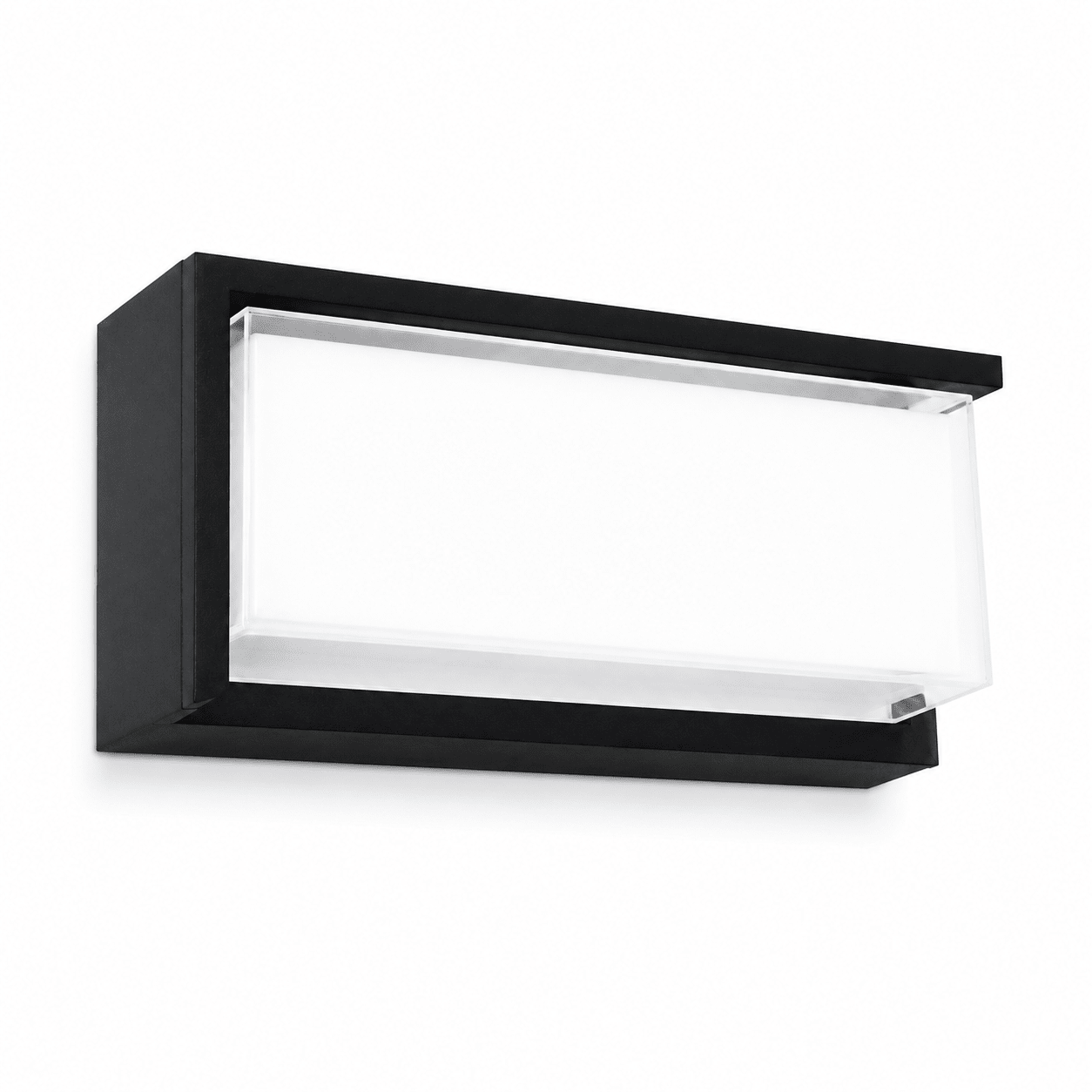 Coastal black LED outdoor wall light with a polycarbonate diffuser, designed for modern entrances.