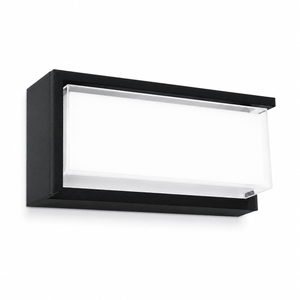 Coastal black LED outdoor wall light with a polycarbonate diffuser, designed for modern entrances.