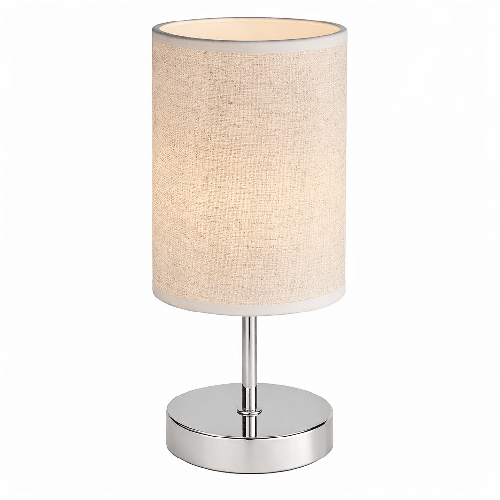 Polished Chrome, Hessian Shade Table Lamp