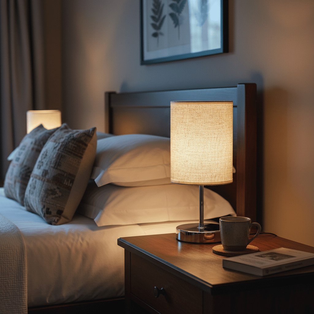 Polished Chrome, Hessian Shade Table Lamp