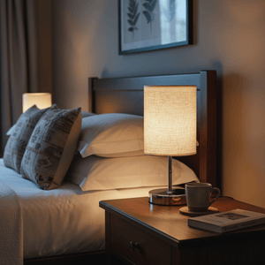 Polished Chrome, Hessian Shade Table Lamp