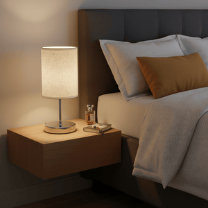 Polished Chrome, Hessian Shade Table Lamp