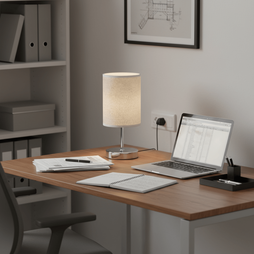 Polished Chrome, Hessian Shade Table Lamp