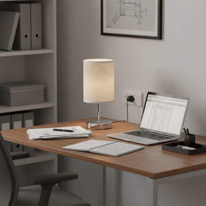 Polished Chrome, Hessian Shade Table Lamp