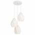Three-tier pendant light with white geometric shades on a white background