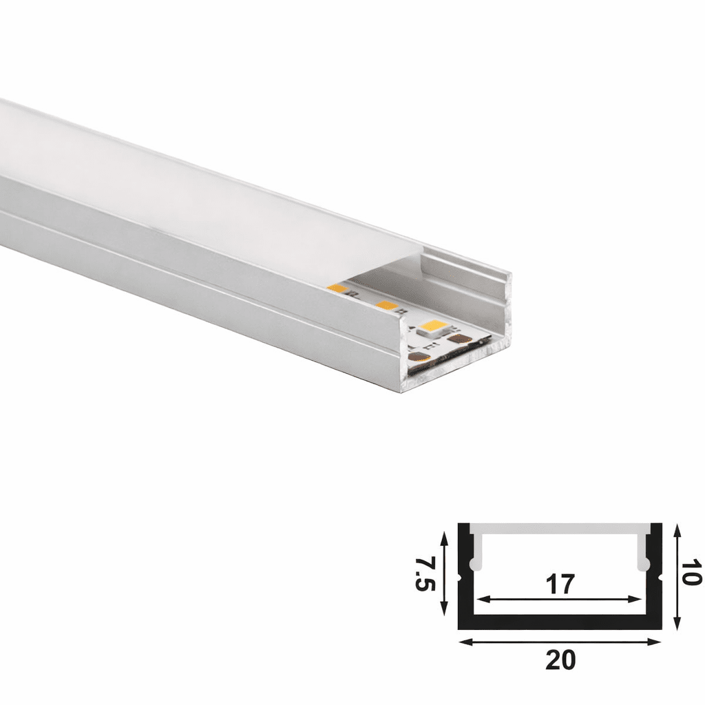 LED Extrusion - 20 x 10mm Surface Profile Complete (3m)