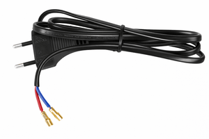 Euro Plug Cordset 1 Meter with a black cable and two-pin plug, ideal for indoor use.