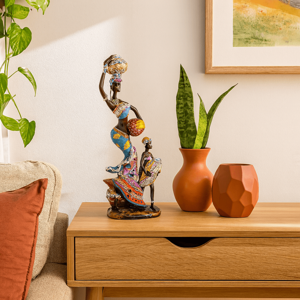 African Lady Blue Ceramic Figurine