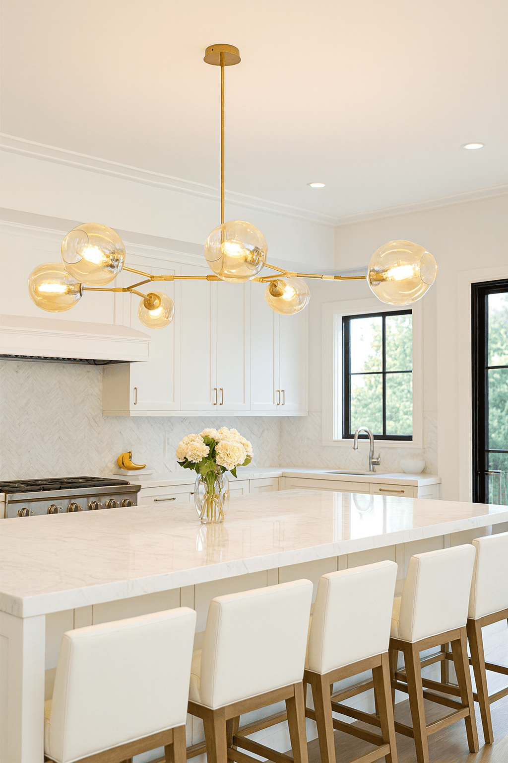 Gold & Amber 6 Light Molecule Horizontal Pendant