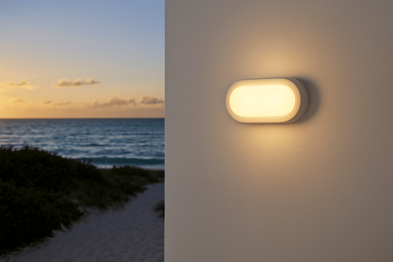 Row of evenly spaced LED wall lights on a South African coastal boundary wall showing ideal 3 metre spacing and beam overlap
