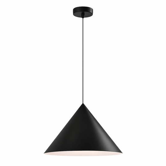 Black pendant light on a white background
