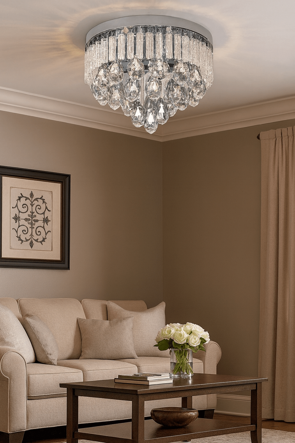 21W Stainless Steel LED Ceiling Fitting with Glass and Crystals