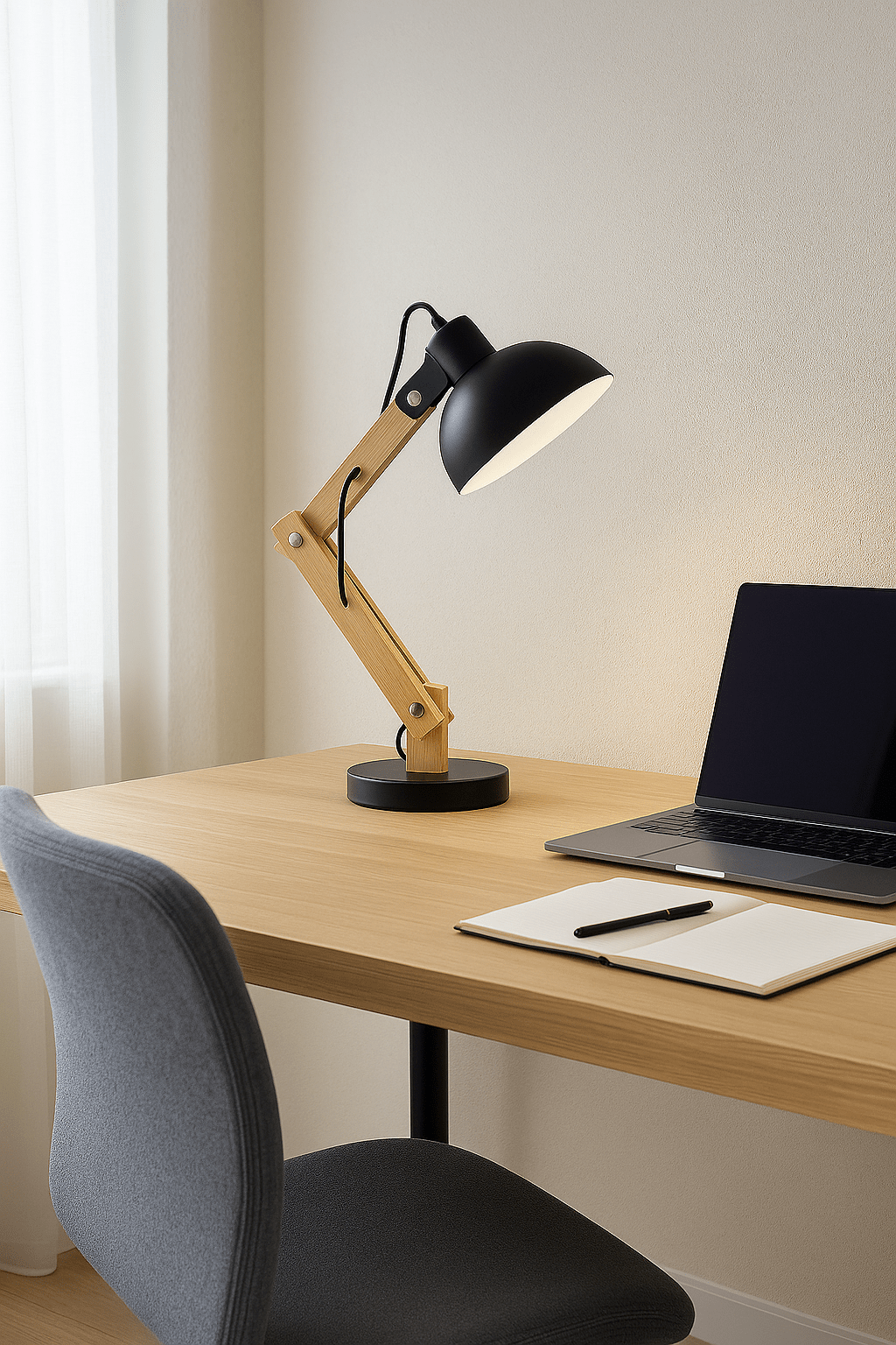 Black Wood Desk Lamp - Adjustable Arm