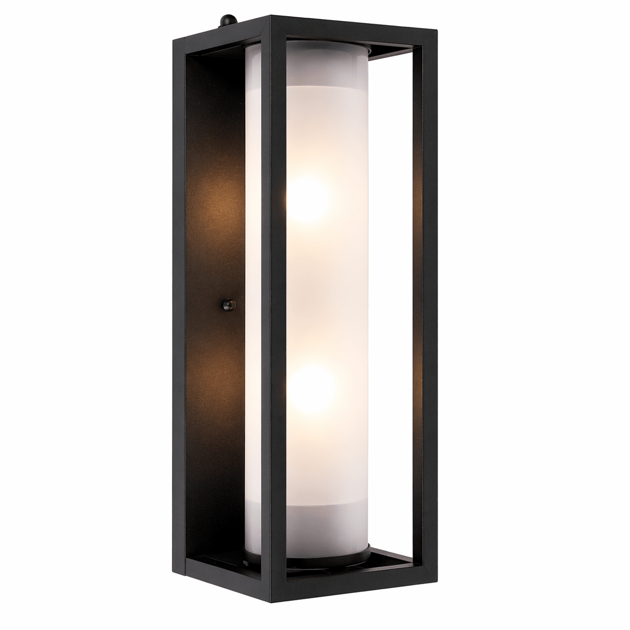 Black outdoor wall light fixture on a white background