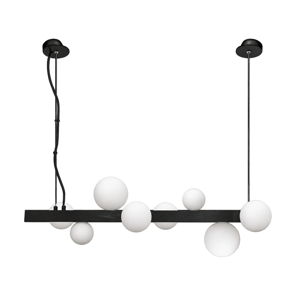 Fantasy G9 Pendant Light - Black with eight globes on transparent background