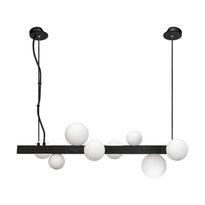 Fantasy G9 Pendant Light - Black with eight globes on transparent background