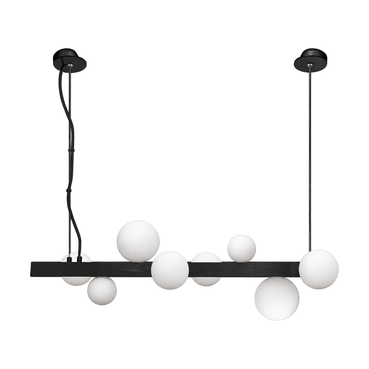 Fantasy G9 Pendant Light - Black with eight globes on white background