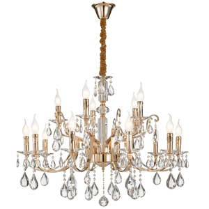 15 Light Iron, Glass & Crystal Chandelier