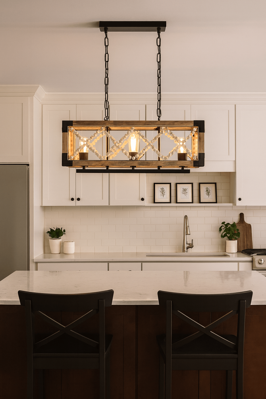 Black Metal & Natural Wood Bead Pendant PEN280