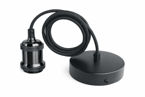 Black metal lamp components on a white background