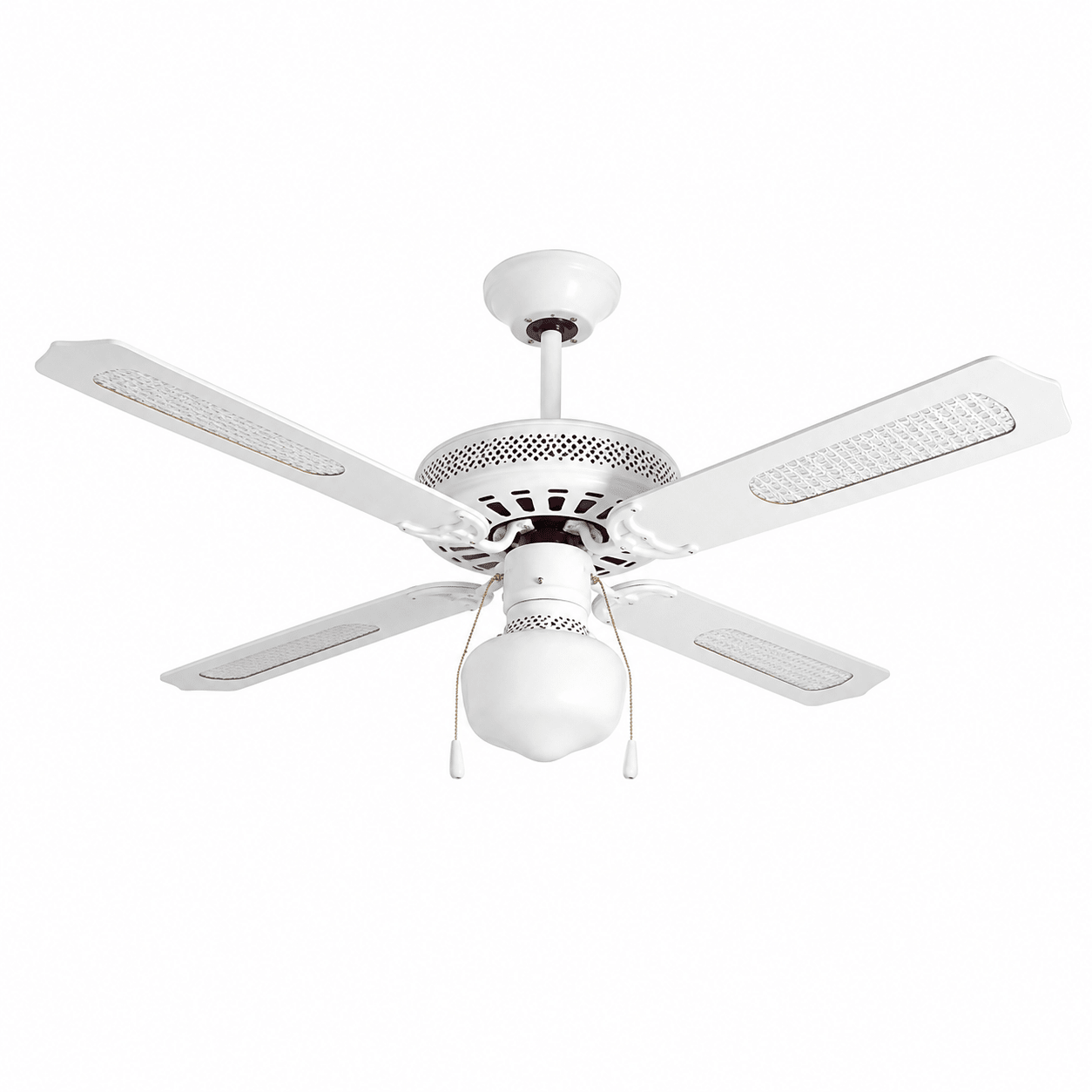 White Rattan Ceiling Fan with Light