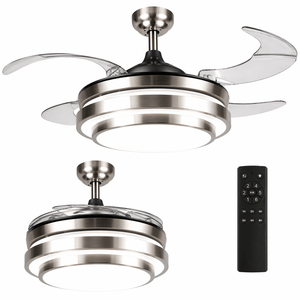 Ceiling fan with light and remote control on a white background
