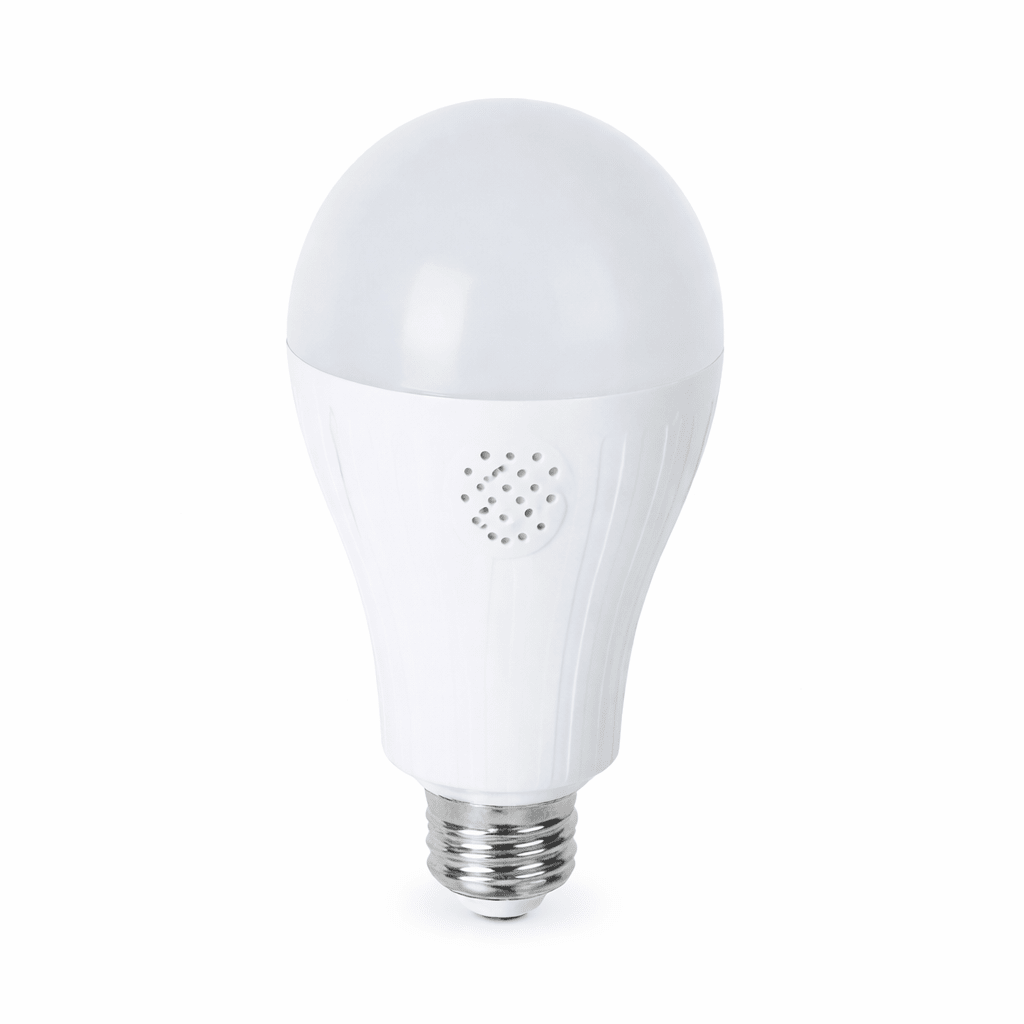 LED Emergency Rechargeable A60 Bulb - 12W with a white plastic body and transparent dome.