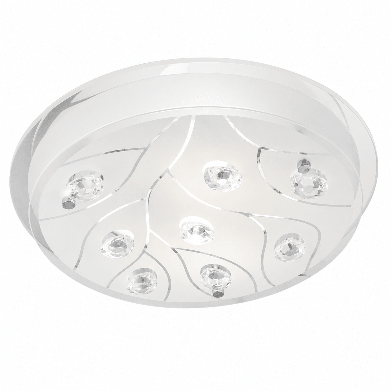 Large Polished Chrome Ceiling Light Frosted Glass Crystals