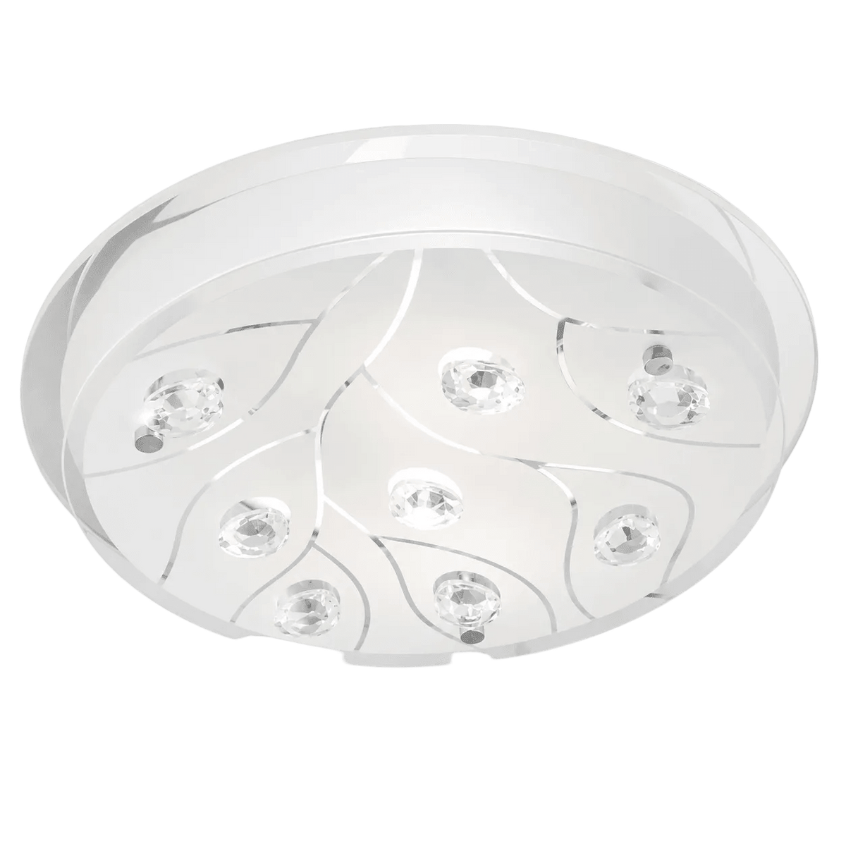Large Polished Chrome Ceiling Light Frosted Glass Crystals