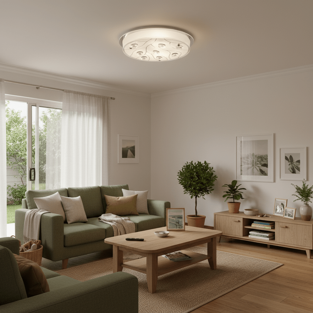 Large Polished Chrome Ceiling Light Frosted Glass Crystals