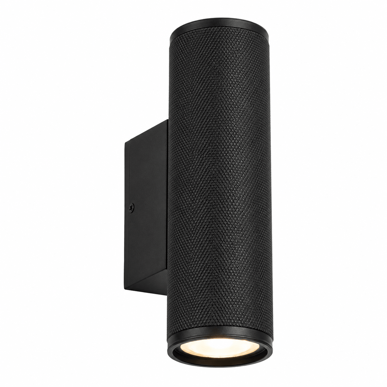 Black textured wall light fixture on a white background