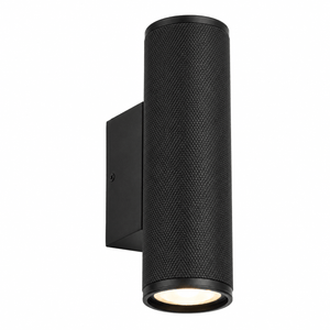 Black textured wall light fixture on a white background