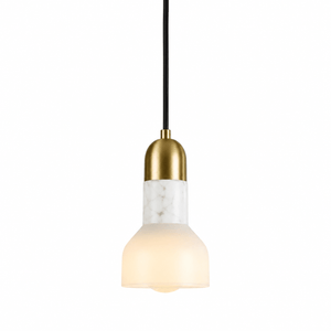 Elegant pendant light featuring a white marble and gold design, ideal for accent lighting.