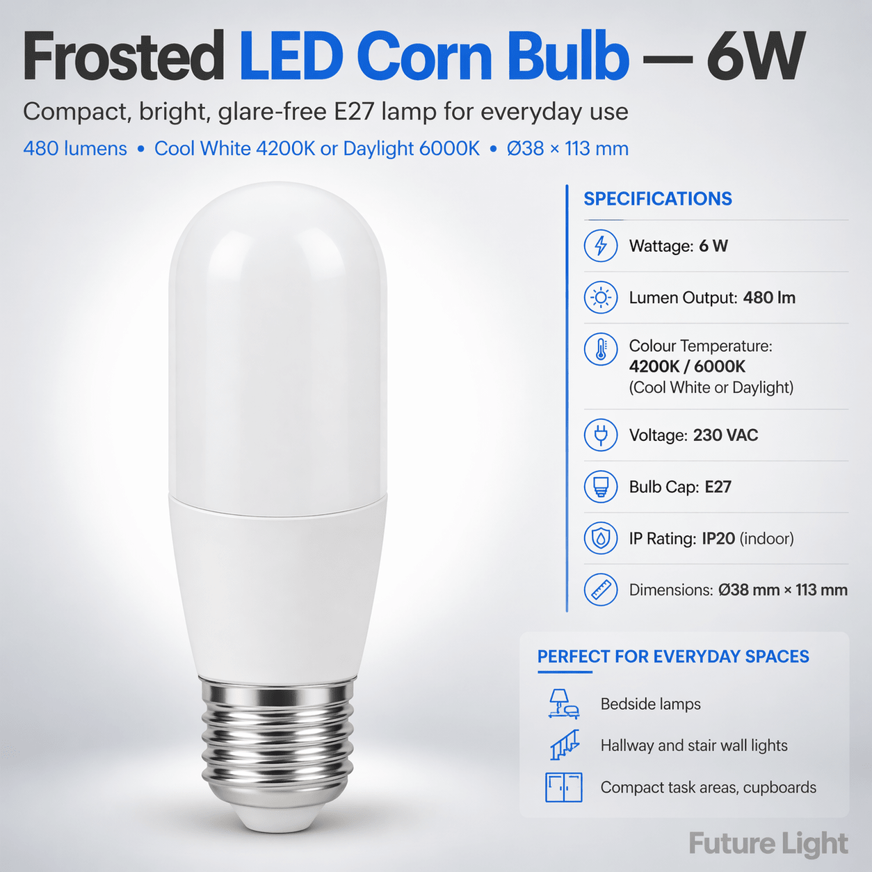 Frosted LED Corn Bulb - 6W