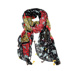 Floral Elegance Scarf in Red and Yellow - Future Decor