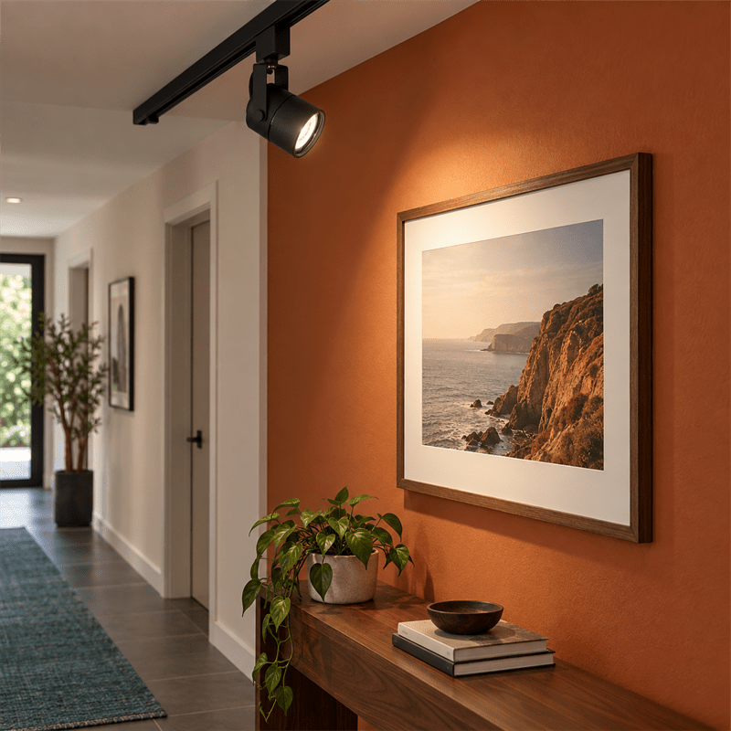 Ella Black Round Spot Light shown installed in a lifestyle setting