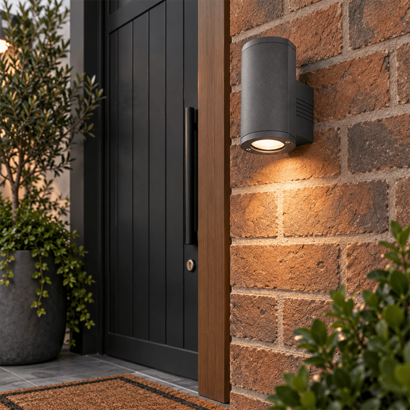James Outdoor Wall Light IP54 - grey shown installed in a lifestyle setting
