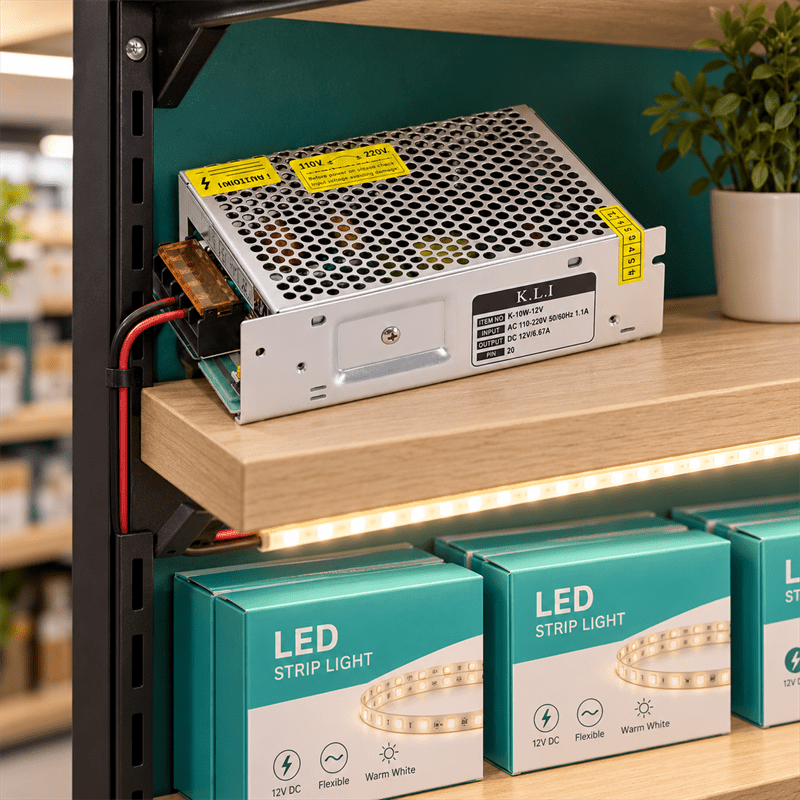 80W LED 12V Power Supply for Strip Light shown installed in a lifestyle setting