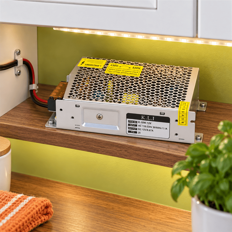 80W LED 12V Power Supply for Strip Light shown installed in a lifestyle setting