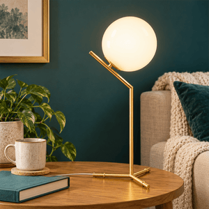 Oliver Gold Opal Glass Table Lamp shown installed in a lifestyle setting