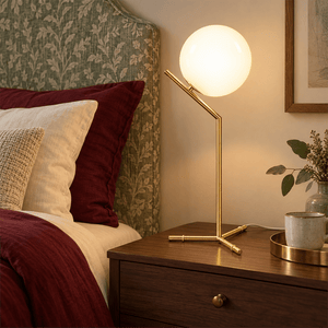 Oliver Gold Opal Glass Table Lamp shown installed in a lifestyle setting