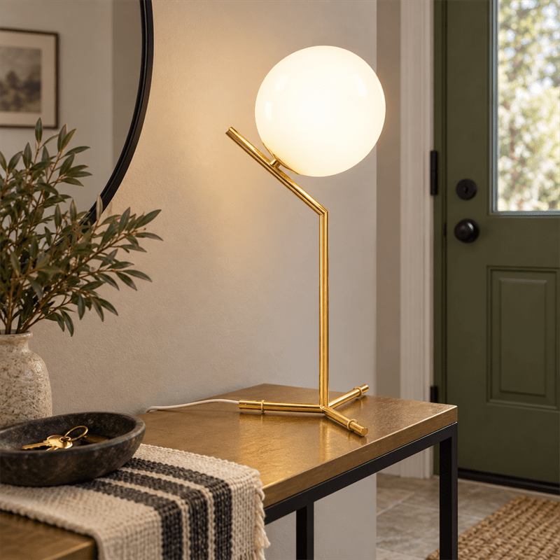 Oliver Gold Opal Glass Table Lamp shown installed in a lifestyle setting