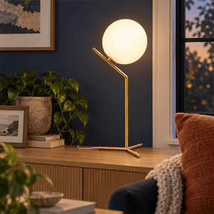 Oliver Gold Opal Glass Table Lamp shown installed in a lifestyle setting