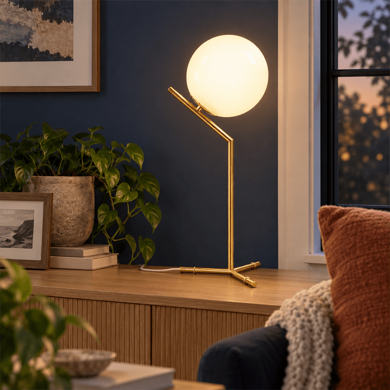 Oliver Gold Opal Glass Table Lamp shown installed in a lifestyle setting
