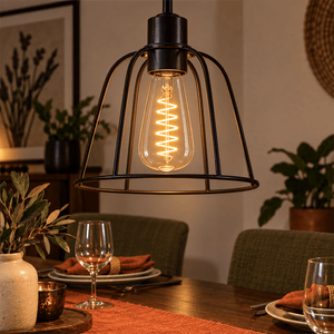 4W Dimmable Clear T64 Filament LED Bulb – E27, 2700K Warm White shown installed in a lifestyle setting