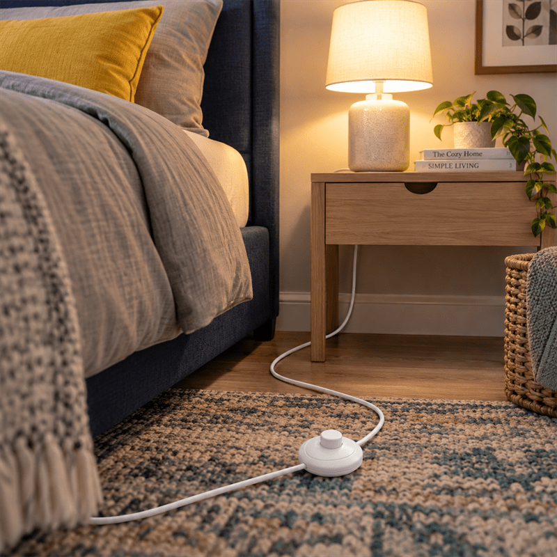 White Cable Accessory Foot Switch 5m shown installed in a lifestyle setting