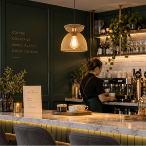 Sophia Gold Pendant Light shown installed in a lifestyle setting