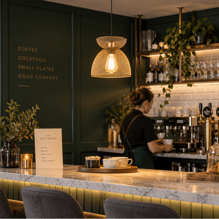 Sophia Gold Pendant Light shown installed in a lifestyle setting