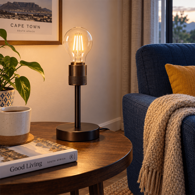 4W Dimmable Clear A60 Filament LED Bulb – E27, 2700K Warm White shown installed in a lifestyle setting