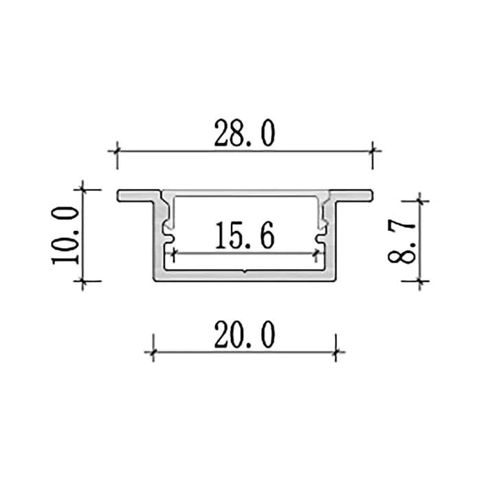 LED Extrusion - 20 x 10mm Recessed Profile Complete (3m)